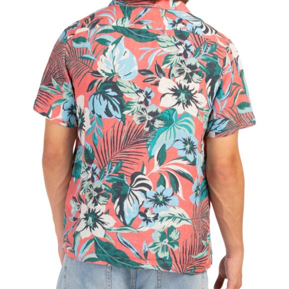 NEW C&C CALIFORNIA Linen Short Sleeve Printed Camp Shirt sugar coral for man 253 - Picture 2 of 6